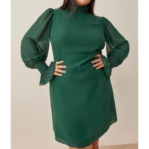 NWT Reformation Archie Dress Kelly Green Size 20 Long Sleeve Modest Minimalist - Picture 1 of 12